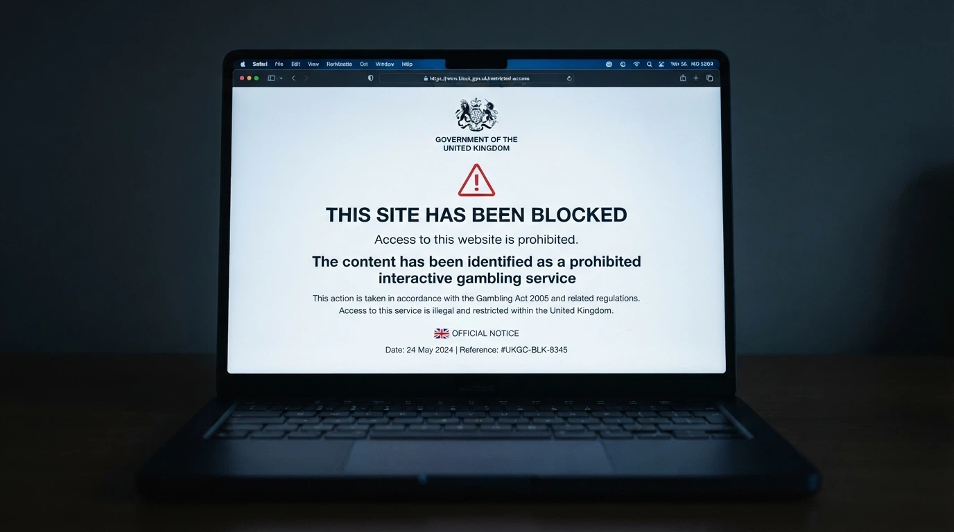 A web browser displaying the ACMA block notice that an Australian ISP serves when a site has been blocked for providing prohibited interactive gambling content