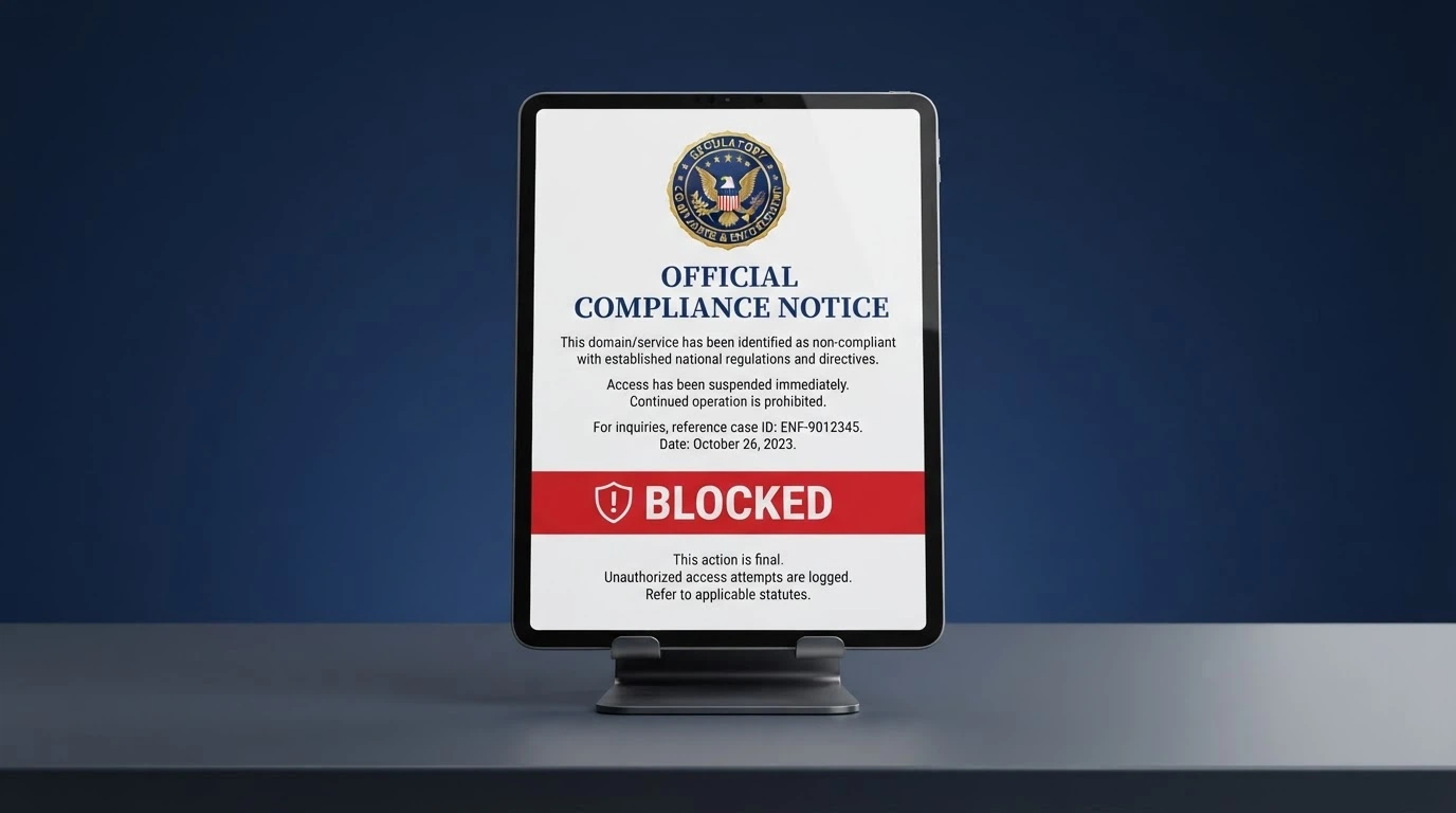 A government-style webpage or compliance notice referencing the Interactive Gambling Act and ACMA enforcement powers