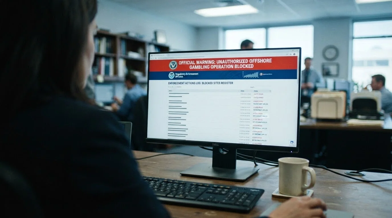 An Australian government webpage showing ACMA enforcement action against illegal offshore gambling sites