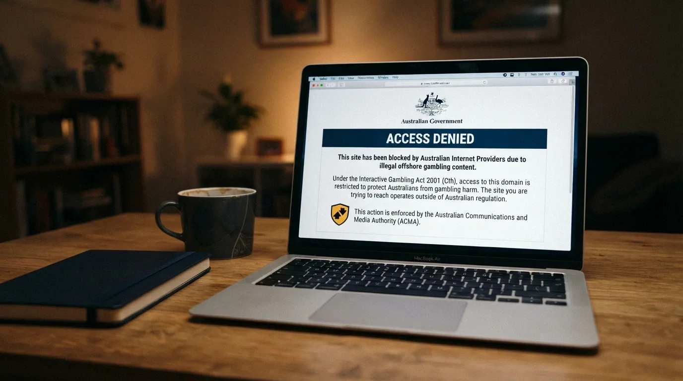 A browser window displaying the ACMA blocking notice an Australian ISP serves when a blocked gambling site is accessed