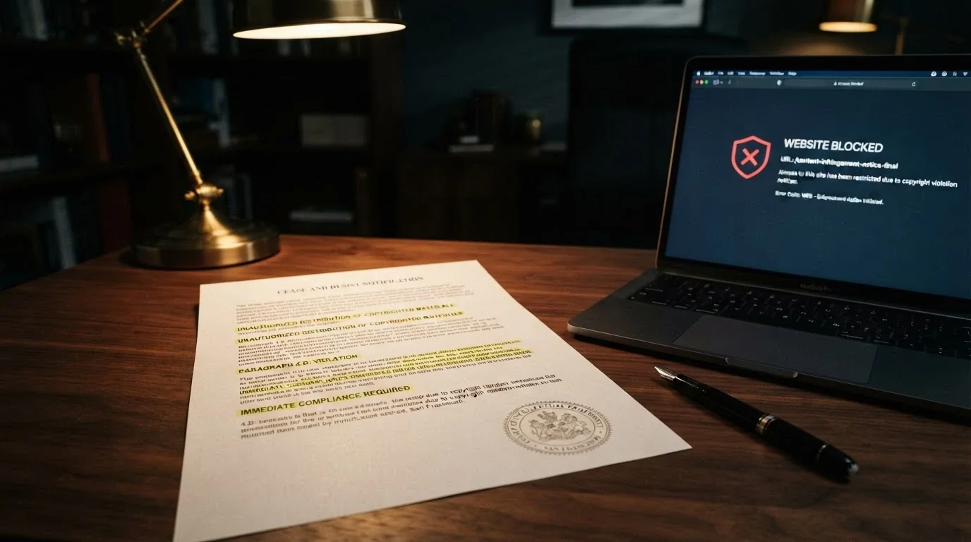 An official-looking document excerpt with the Interactive Gambling Act 2001 header, with key clauses highlighted — “provider commits offence,” “prohibited interactive gambling service” — next to an ACMA logo and a blocked-website warning screen.