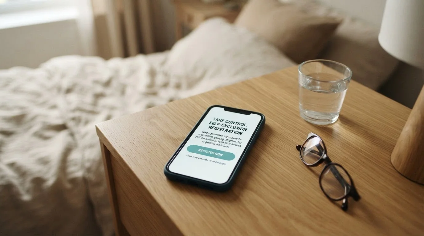 The BetStop National Self-Exclusion Register landing page on a smartphone, with the registration button visible