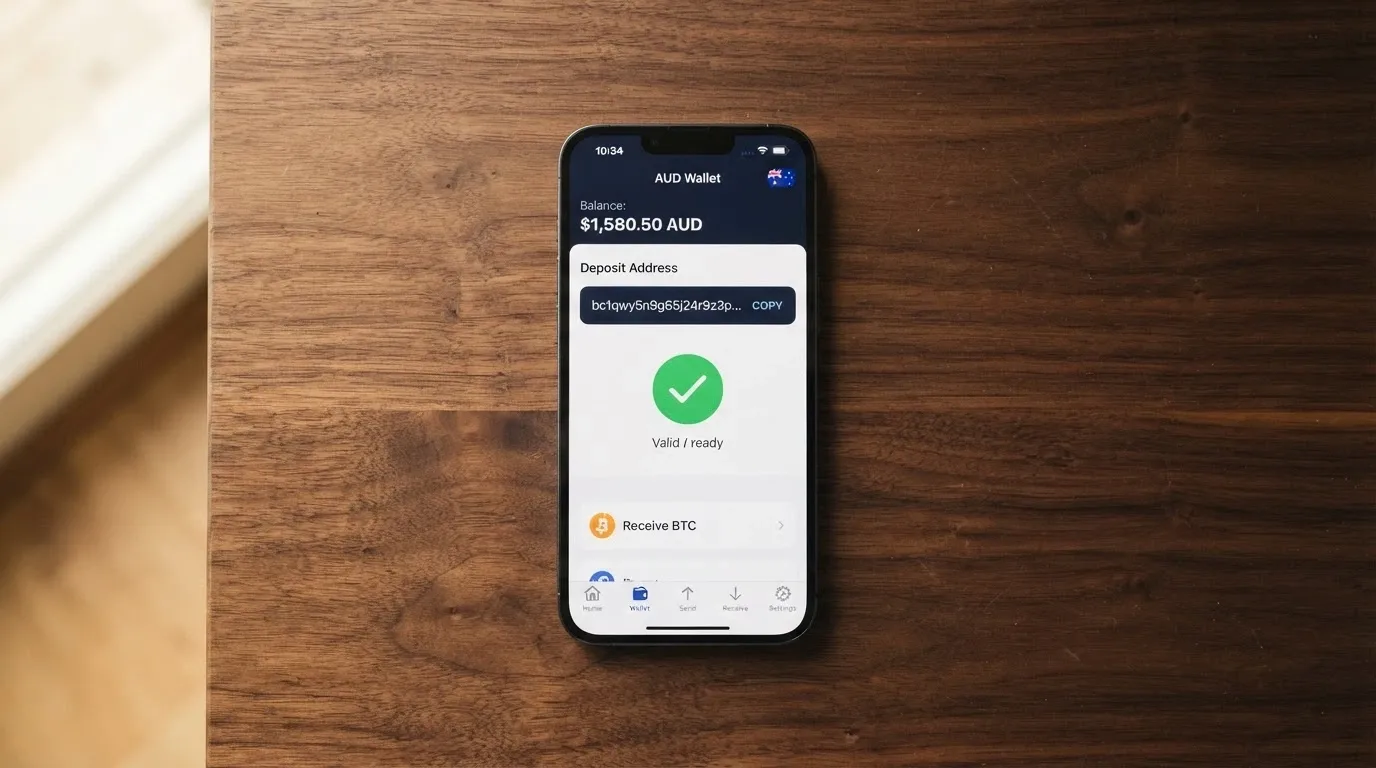 A smartphone displaying a cryptocurrency wallet app with a casino deposit address and confirmation on screen