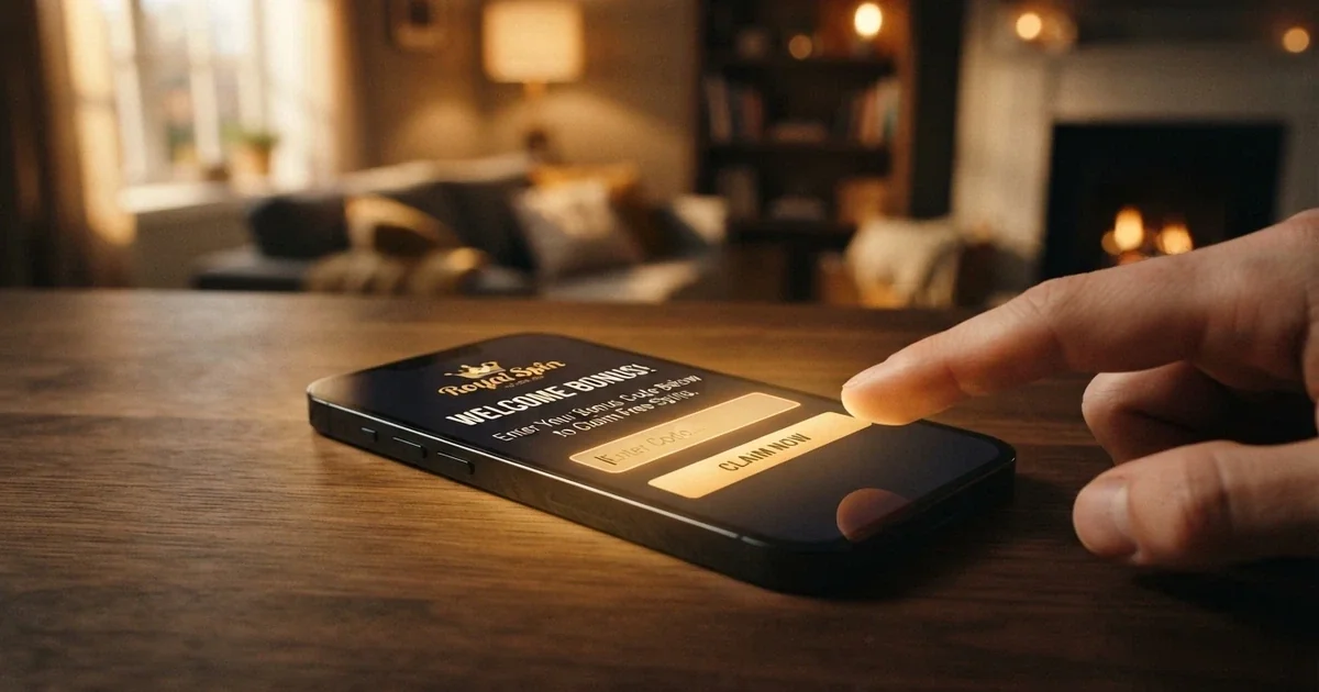 A smartphone screen showing an online casino registration form with a bonus-code entry field highlighted and a finger about to type