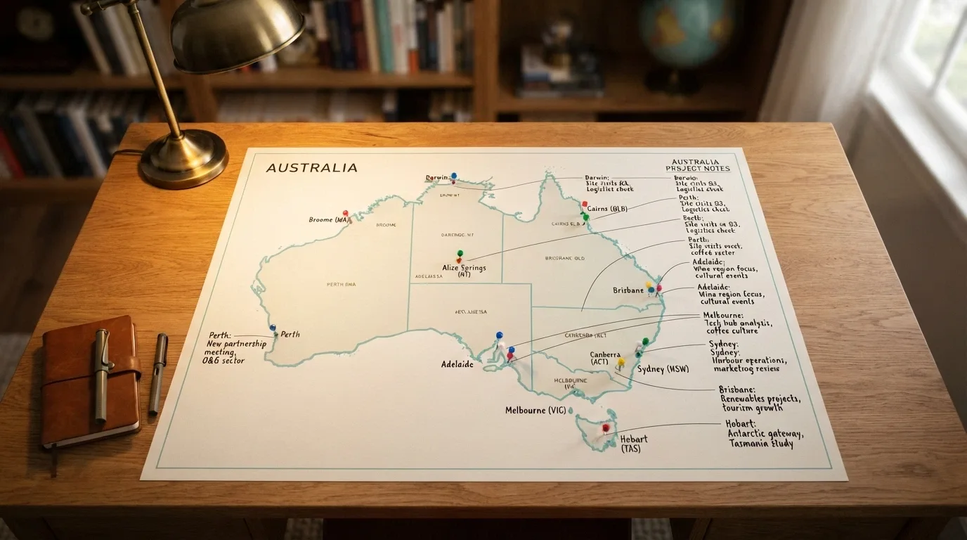 A comparison table or grid of casino brand cards over a muted map of Australia