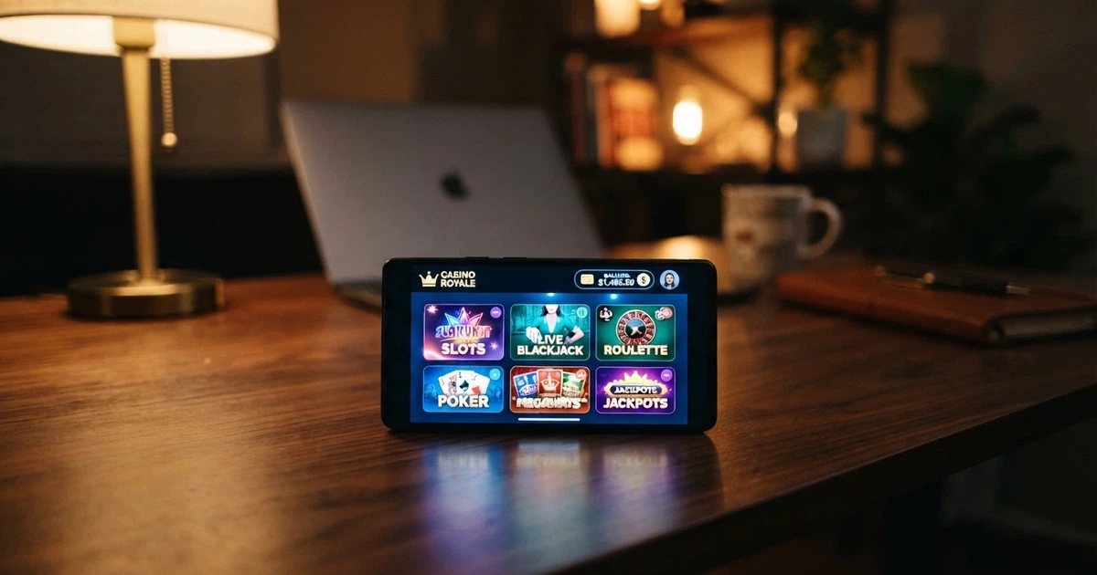 A smartphone displaying a USDT casino lobby with a Tether wallet balance visible on screen beside it