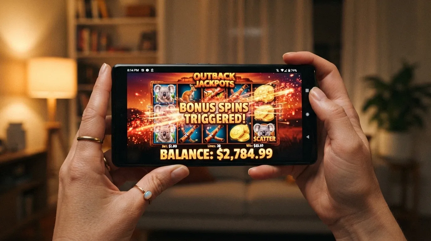 A demo-mode pokie screen with a large play-money balance in the thousands, mid-animation as a bonus-spin round triggers