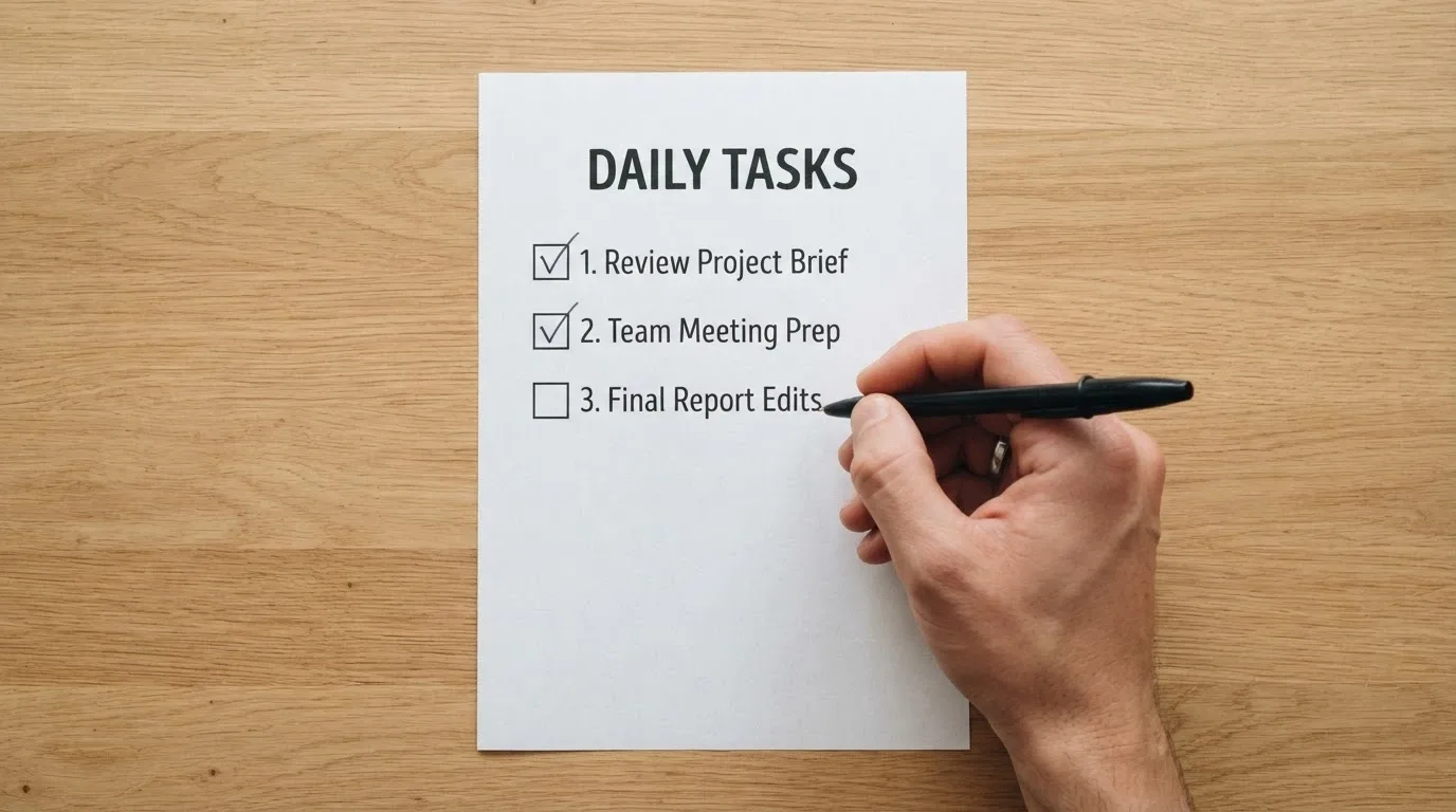 A hand holding a pen over a checklist with three items — wagering, cashout cap, expiry — with the first two checked off and the third pending