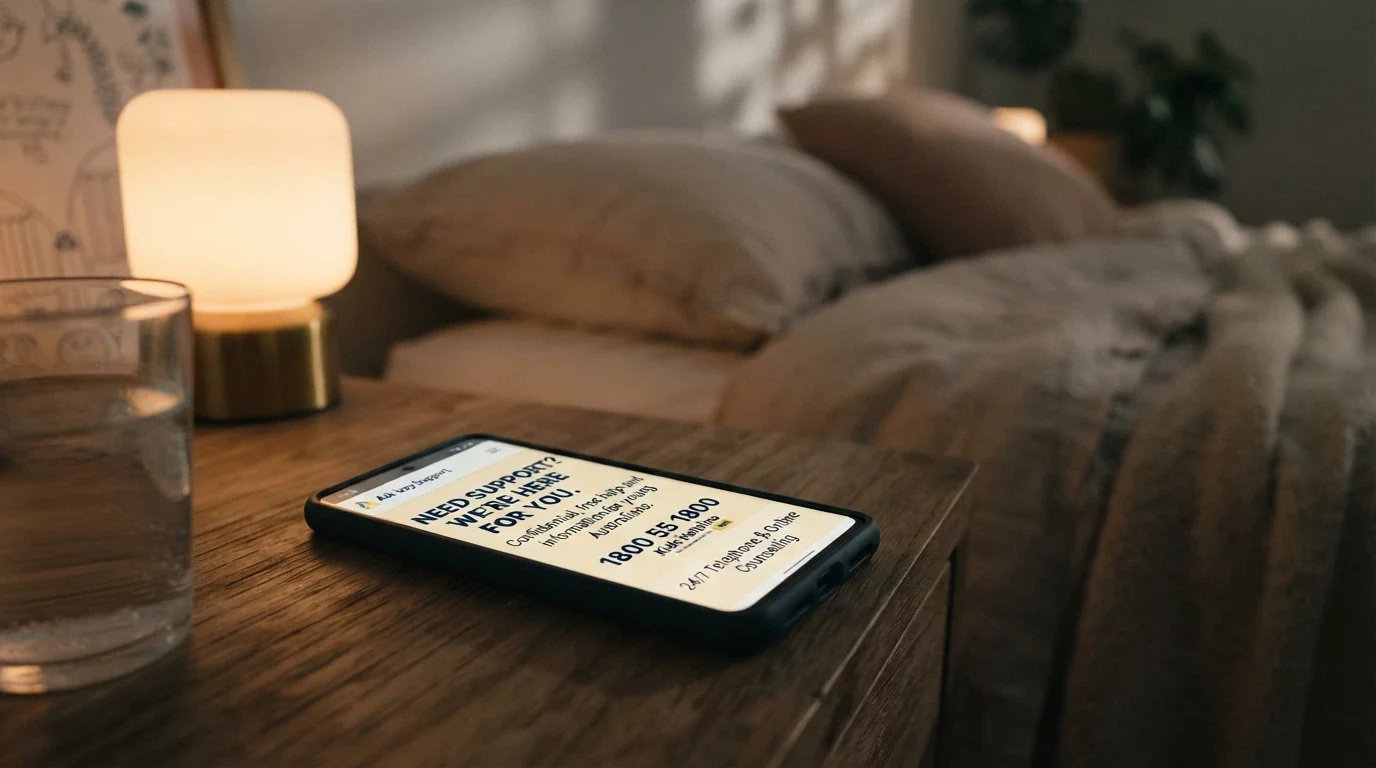 A smartphone showing the Gambling Help Online homepage or the BetStop registration screen, with the 1800 858 858 number visible
