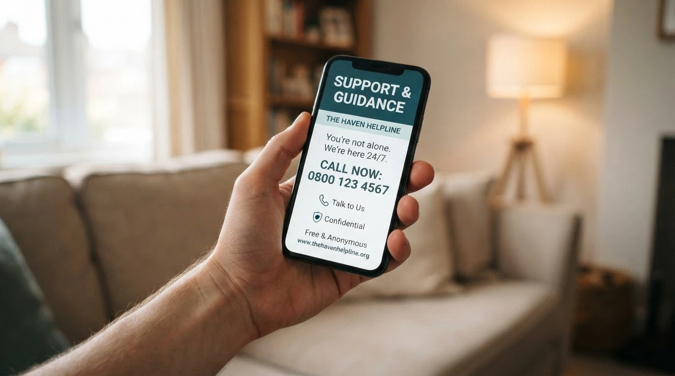 A phone screen displaying the Gambling Help Online homepage with the 1800 858 858 helpline number visible and prominent