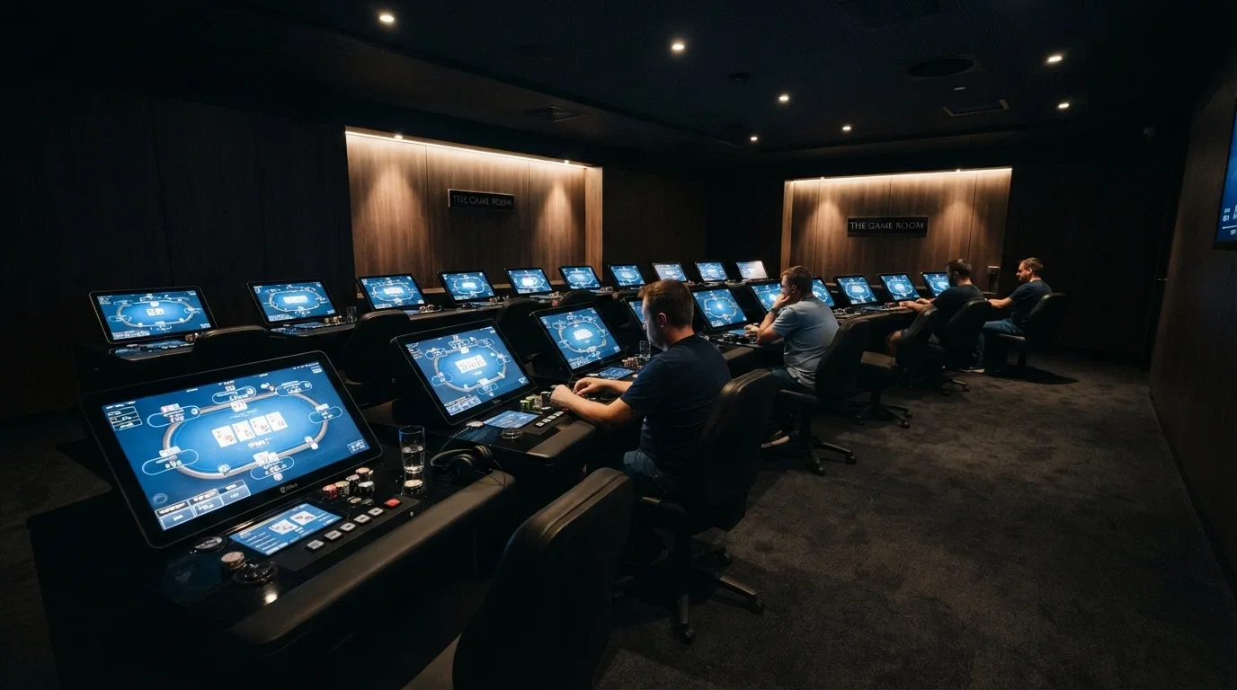 The Lotus Room function space set for a private gaming event or the 50-seat Stadium Gaming multi-terminal setup