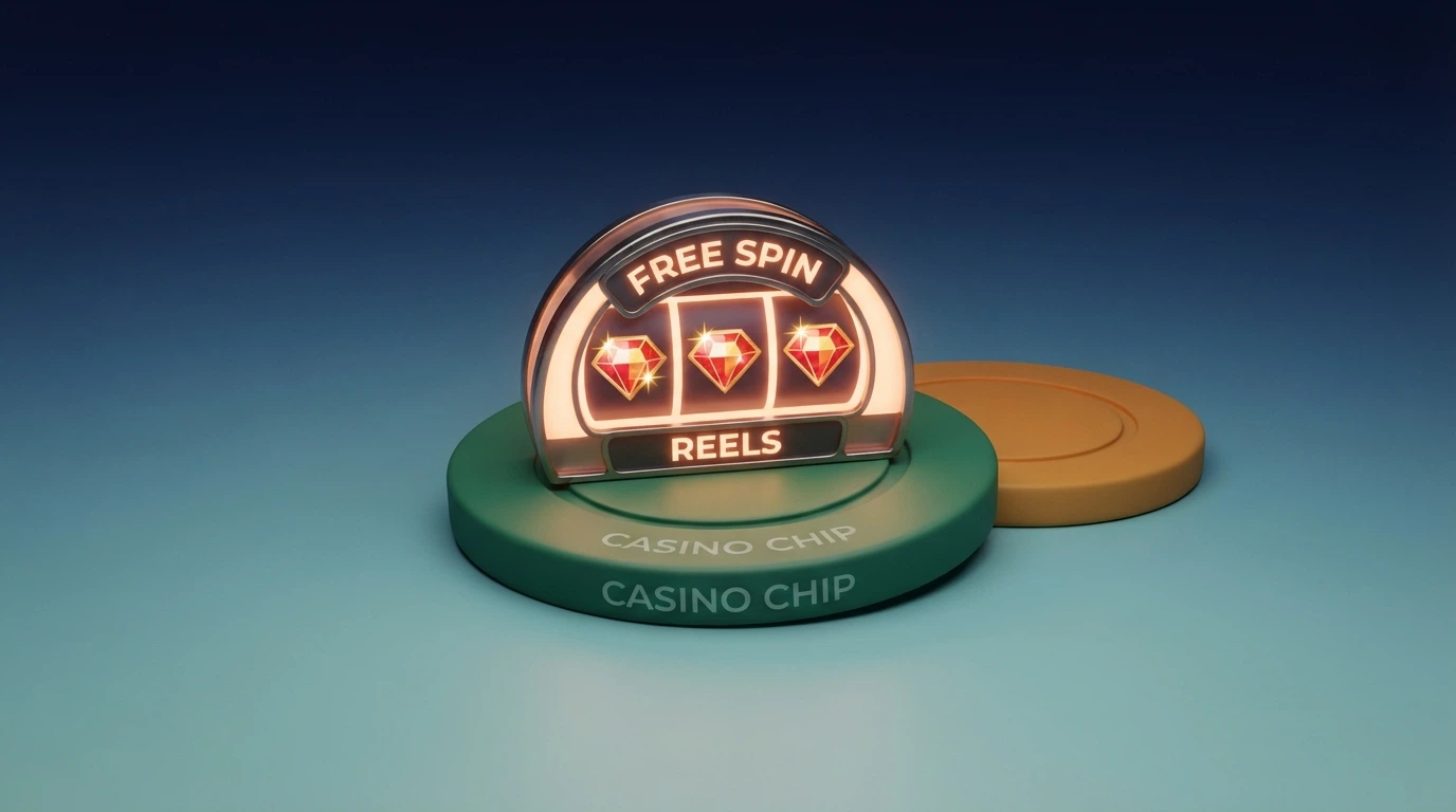 Free spin icons arranged around a no-deposit bonus label