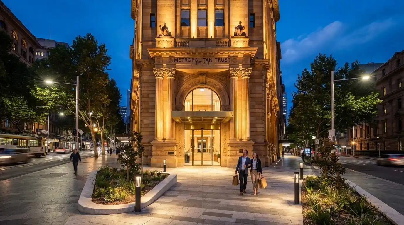 The North Terrace entrance to SkyCity Adelaide with the heritage stone façade and Festival Plaza context