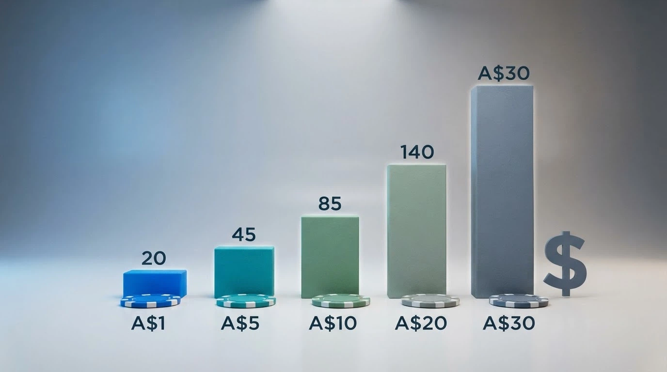 A side-by-side grid of casino brand logos arranged as a comparison table, with Australian dollars fanned across the bottom of the frame
