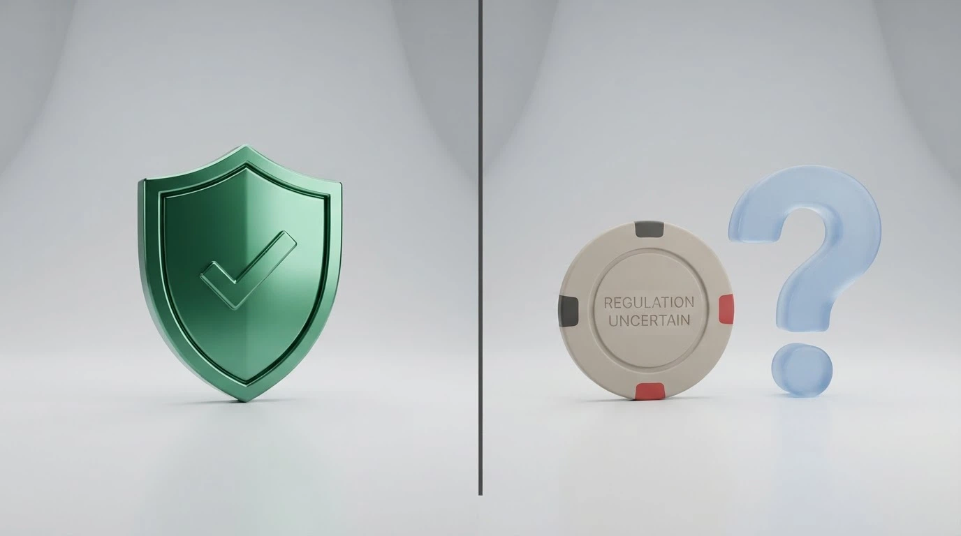 A split-comparison visual: one side showing ACMA and BetStop logos with a green shield, the other showing a generic casino chip with a question mark