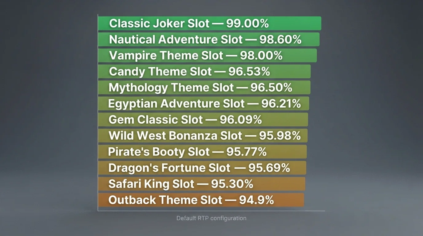 A row of online pokie reels with RTP percentages displayed beneath each title