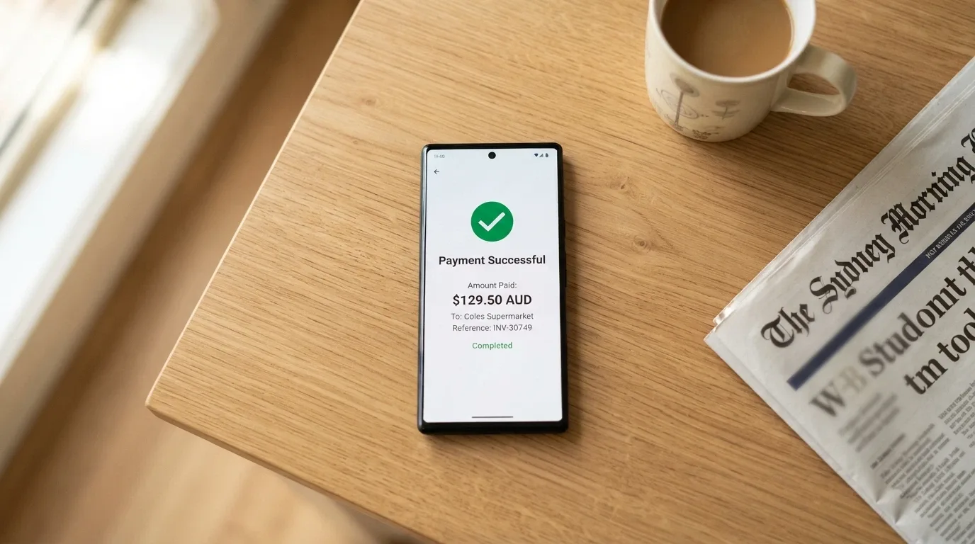 A banking app screen showing a PayID transfer confirmation with the Osko logo and an AUD amount