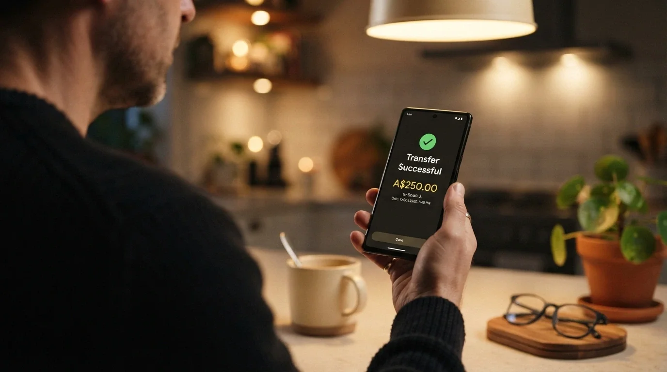 A smartphone banking app screen showing a PayID transfer confirmation with the Osko logo visible