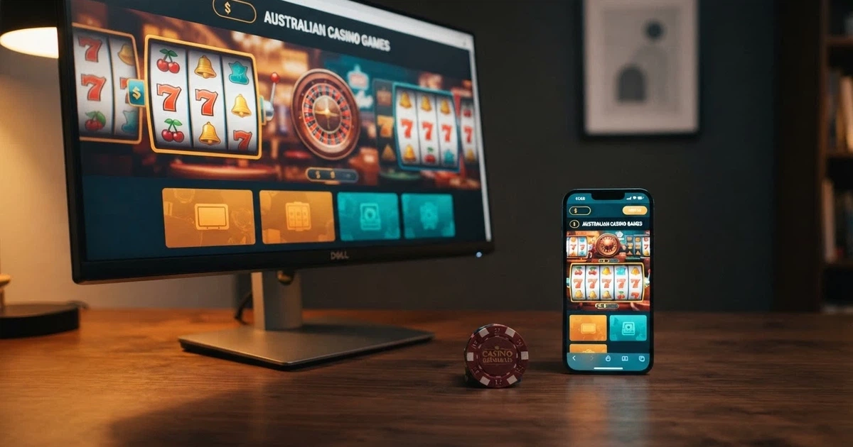 Pocket Pokies Casino homepage on a desktop and mobile screen showing the game lobby and welcome offer